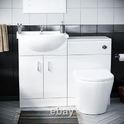 Nes Home 550mm White Basin Vanity, WC, BTW Toilet & Acrylic Bath Suite Flat Pack
