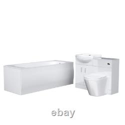 Nes Home 550mm White Basin Vanity, WC, BTW Toilet & Acrylic Bath Suite Flat Pack