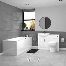 Nes Home 550mm White Basin Vanity, WC Unit, Rimless BTW Toilet & Bath Set