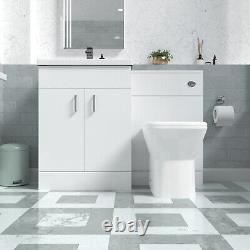 Nes Home 600mm Freestanding White Basin Vanity Unit & Back To Wall Toilet