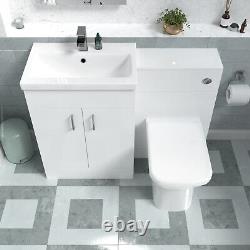 Nes Home 600mm Freestanding White Basin Vanity Unit & Back To Wall Toilet