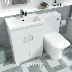 Nes Home 600mm Freestanding White Basin Vanity Unit & Back To Wall Toilet