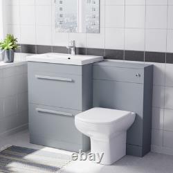 Nes Home 600mm Matte Grey 2 Drawers Vanity Unit, Back To Wall Toilet