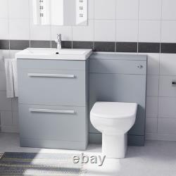 Nes Home 600mm Matte Grey 2 Drawers Vanity Unit, Back To Wall Toilet