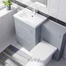 Nes Home 600mm Matte Grey 2 Drawers Vanity Unit, Back To Wall Toilet