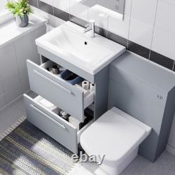 Nes Home 600mm Matte Grey 2 Drawers Vanity Unit, Back To Wall Toilet