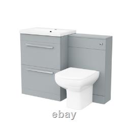 Nes Home 600mm Matte Grey 2 Drawers Vanity Unit, Back To Wall Toilet