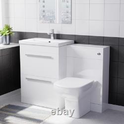 Nes Home 600mm White 2 Drawers Vanity Unit, Back To Wall Toilet
