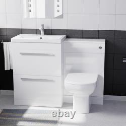 Nes Home 600mm White 2 Drawers Vanity Unit, Back To Wall Toilet