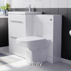 Nes Home 600mm White 2 Drawers Vanity Unit, Back To Wall Toilet