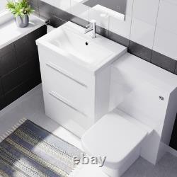 Nes Home 600mm White 2 Drawers Vanity Unit, Back To Wall Toilet