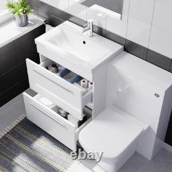 Nes Home 600mm White 2 Drawers Vanity Unit, Back To Wall Toilet