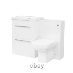 Nes Home 600mm White 2 Drawers Vanity Unit, Back To Wall Toilet