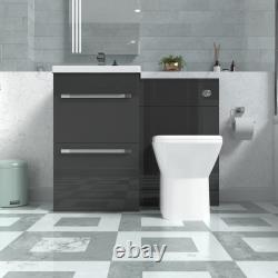 Nes Home Anthracite Basin Vanity Cabinet, WC Unit & Rimless Back To Wall Toilet