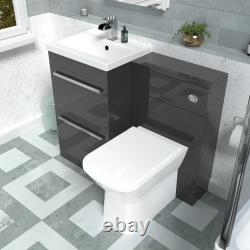 Nes Home Anthracite Basin Vanity Cabinet, WC Unit & Rimless Back To Wall Toilet