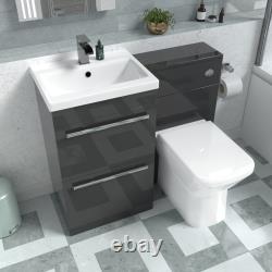 Nes Home Anthracite Basin Vanity Cabinet, WC Unit & Rimless Back To Wall Toilet