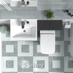 Nes Home Anthracite Basin Vanity Cabinet, WC Unit & Rimless Back To Wall Toilet