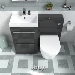 Nes Home Anthracite Drawers Basin Cabinet, WC Unit & Rimless Back To Wall Toilet