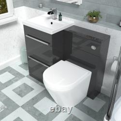 Nes Home Anthracite Drawers Basin Cabinet, WC Unit & Rimless Back To Wall Toilet