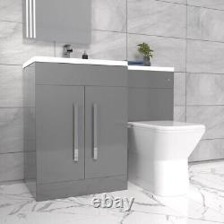 Nes Home Aric Left Hand 1100mm Vanity Basin Unit, WC Unit & Back To Wall Toilet