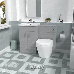 Nes Home Basin Vanity Cabinet, WC Unit Grey & Rimless Back To Wall Toilet