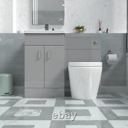 Nes Home Basin Vanity Cabinet, WC Unit Grey & Rimless Back To Wall Toilet