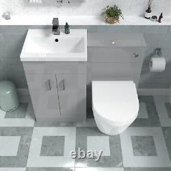 Nes Home Basin Vanity Cabinet, WC Unit Grey & Rimless Back To Wall Toilet