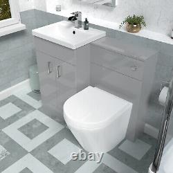 Nes Home Basin Vanity Cabinet, WC Unit Grey & Rimless Back To Wall Toilet