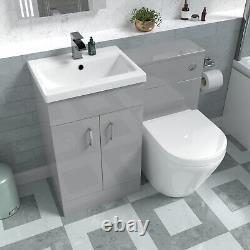 Nes Home Basin Vanity Cabinet, WC Unit Grey & Rimless Back To Wall Toilet