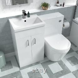 Nes Home Basin Vanity Cabinet, WC Unit White & Rimless Back To Wall Toilet