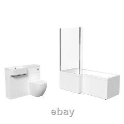 Nes Home Black Handle LH Basin WC Unit BTW Toilet L Shape Bath & Panel Screen