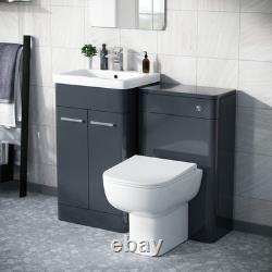 Nes Home Dark Grey 500mm Basin Vanity WC Unit & Rimless Back to Wall Toilet