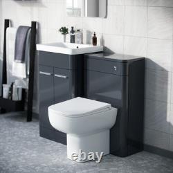 Nes Home Dark Grey 500mm Basin Vanity WC Unit & Rimless Back to Wall Toilet