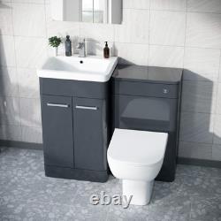 Nes Home Dark Grey 500mm Basin Vanity WC Unit & Rimless Back to Wall Toilet