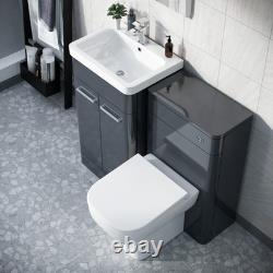 Nes Home Dark Grey 500mm Basin Vanity WC Unit & Rimless Back to Wall Toilet