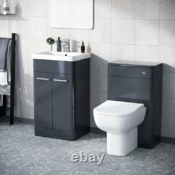 Nes Home Dark Grey 500mm Basin Vanity WC Unit & Rimless Back to Wall Toilet