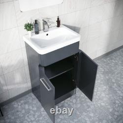 Nes Home Dark Grey 500mm Basin Vanity WC Unit & Rimless Back to Wall Toilet