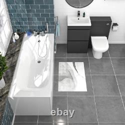 Nes Home Dark Grey 500mm PVC 2 Drawers Vanity WC Unit BTW Toilet and Bath Set