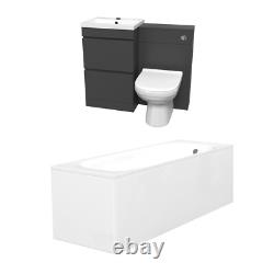 Nes Home Dark Grey 500mm PVC 2 Drawers Vanity WC Unit BTW Toilet and Bath Set