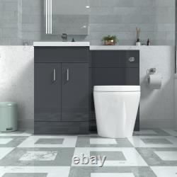 Nes Home Dark Grey Basin Vanity WC Unit & Rimless Back To Wall Toilet