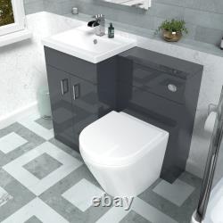 Nes Home Dark Grey Basin Vanity WC Unit & Rimless Back To Wall Toilet