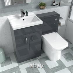 Nes Home Dark Grey Vanity Basin Cabinet, WC Unit & Rimless Back To Wall Toilet