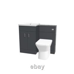 Nes Home Dark Grey Vanity Basin Cabinet, WC Unit & Rimless Back To Wall Toilet