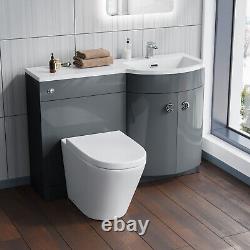 Nes Home Dene 1100 RH Back To Wall toilet, Soft Close Toilet & Resin Basin Grey