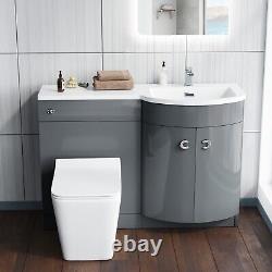 Nes Home Grey 1100 mm RH Vanity Unit and Back To Wall WC Toilet Bathroom