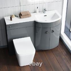 Nes Home Grey 1100 mm RH Vanity Unit and Back To Wall WC Toilet Bathroom