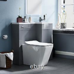 Nes Home Grey 900mm RH Vanity Unit Basin Sink with Rimless Toilet