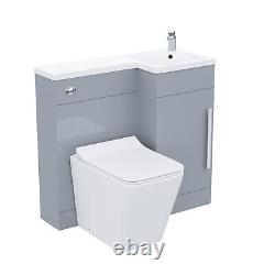 Nes Home Grey 900mm RH Vanity Unit Basin Sink with Rimless Toilet