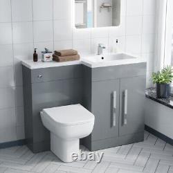 Nes Home Grey RH 1100mm Vanity Cabinet Basin Sink & BTW WC Toilet Flat Pack