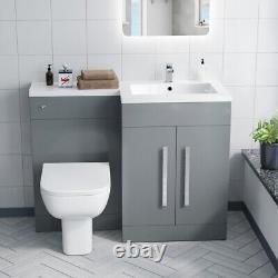 Nes Home Grey RH 1100mm Vanity Cabinet Basin Sink & BTW WC Toilet Flat Pack